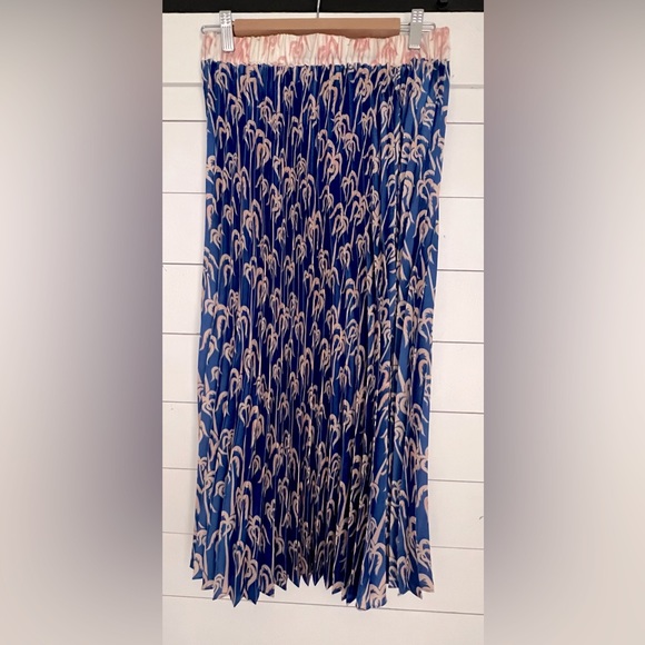 Scotch & Soda Women Blue Palm Pleated Preppy Boho Midi Skirt Size Small - Picture 8 of 9